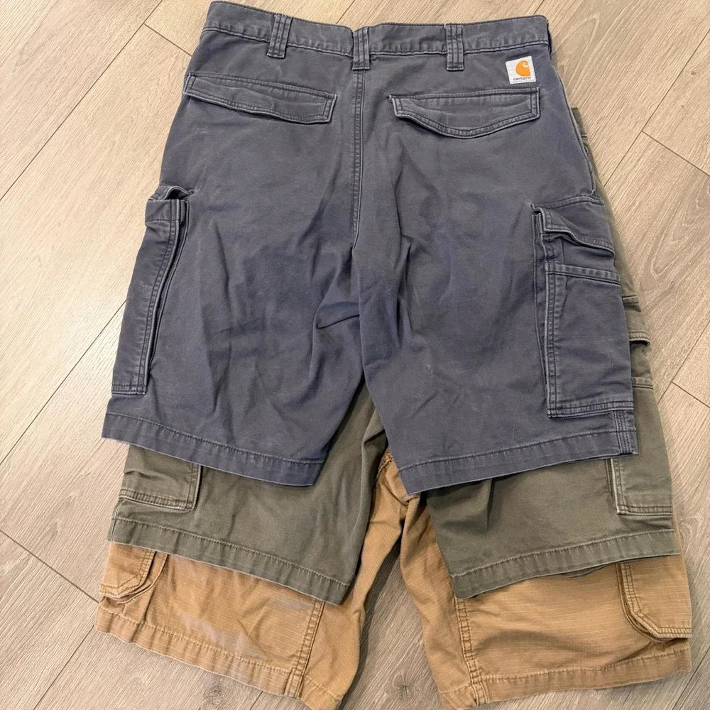 Lot of 3 Carhartt Relaxed Fit Cargo Shorts Mens 34 Blue Green Tan Ripstop Force